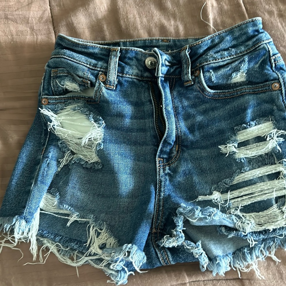 American Eagle Outfitters Blue Distressed Jean Shorts